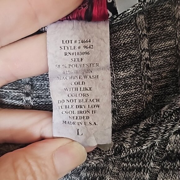 Urban Rose Black/Gray V-Neck Ribbed Knit Long Sleeve Midi Dress Size L - Picture 3 of 6